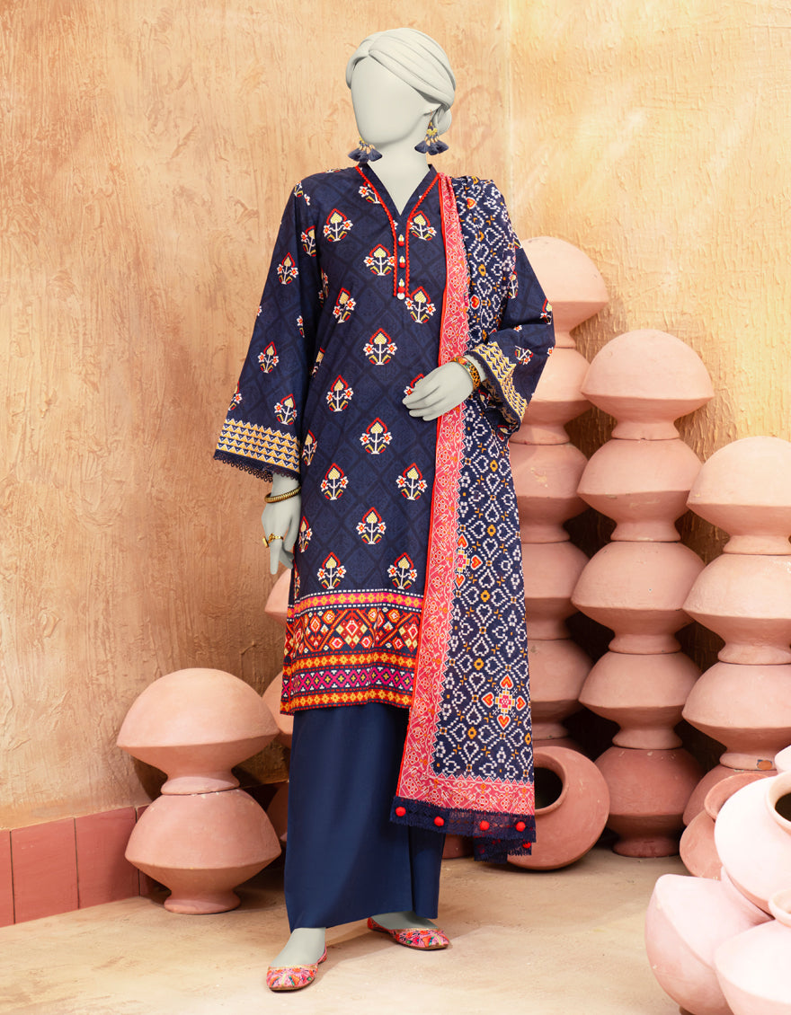J. Unstitched Printed Lawn 3PC Suit