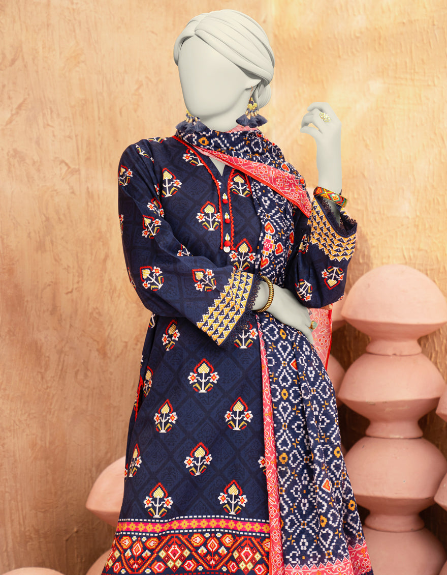 J. Unstitched Printed Lawn 3PC Suit