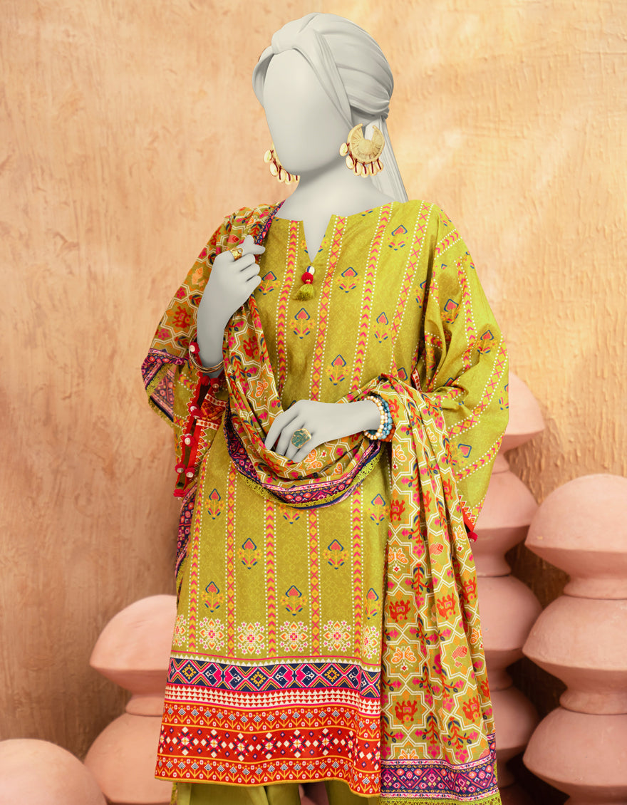 J. Unstitched Printed Lawn 3PC Suit