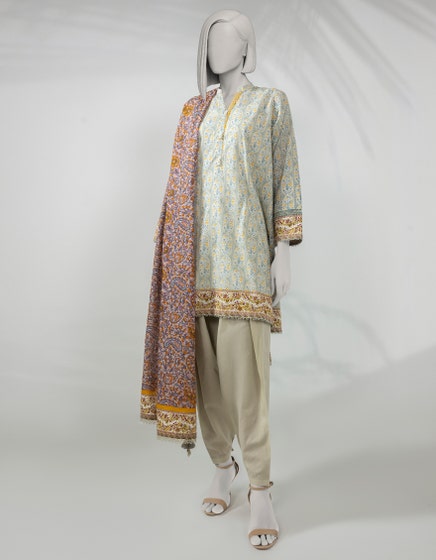 J. Unstitched Printed Lawn 3PC Suit