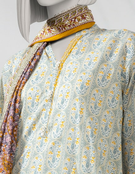 J. Unstitched Printed Lawn 3PC Suit