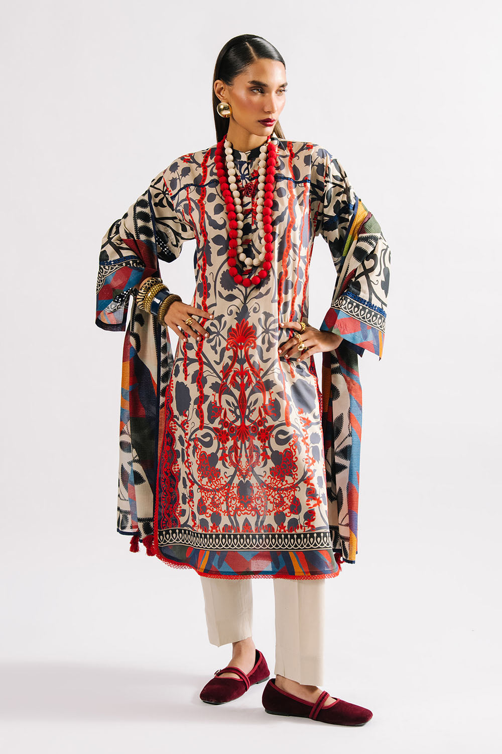 Agha Noor 3PC Printed Lawn Suit with Dupatta