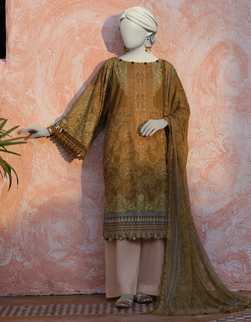 J. Unstitched Printed Lawn 3PC Suit